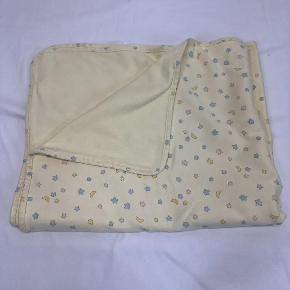 Vintage Carter's 100% Cotton Baby Blanket Yellow Solid Moon Stars USA Made